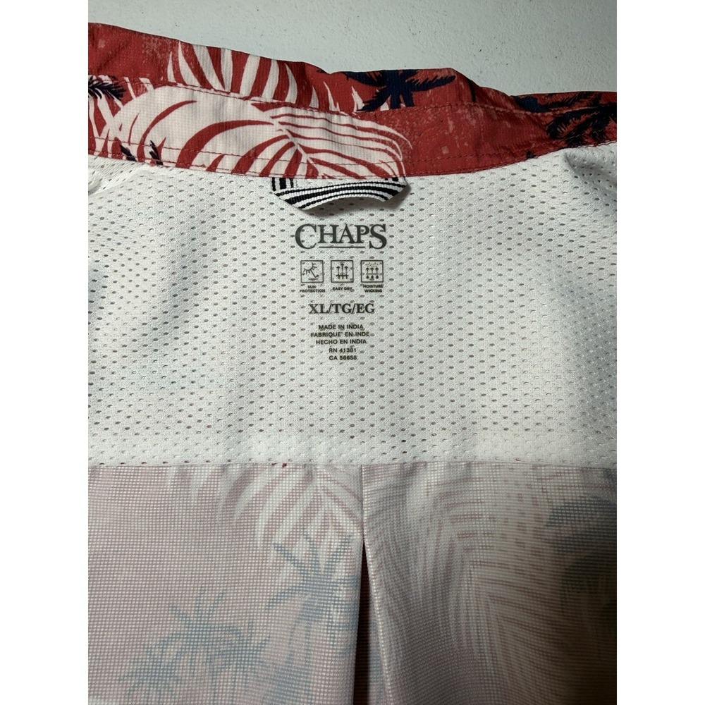 Chaps Mens‎ XL Performance Shirt Red Tropical Palm Tree  Button Down Shirt - Picture 7 of 13